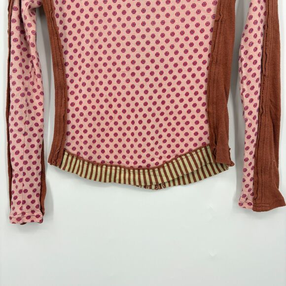 NWT Free People Instant Classic Long Sleeve Patchwork Tee, Sz XS, Button Up Boho - Picture 9 of 12